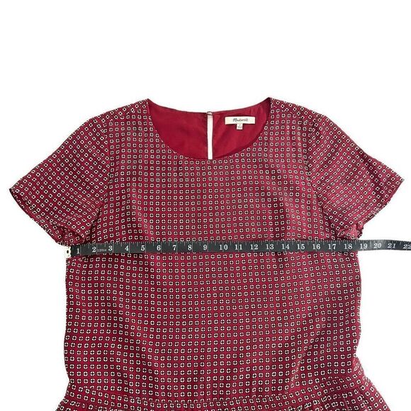Madewell Women's Size 2 Silk Short Sleeve Ascot Tile Drop Waist Dress Burgundy - Picture 9 of 12